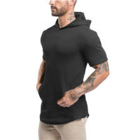 Gym Men Casual Fashion Hooded T Shirt Fitness Slim Fit Elasticity Breathable Bodybuilding Training Short Sleeve Tshirt Tee Tops - details 9