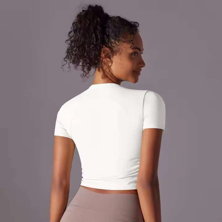 Hamidou-camisetas deportivas ajustadas de manga corta para mujer, Tops atléticos de color sólido para entrenamiento, gimnasio, correr, ropa deportiva - 1