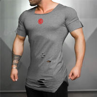 Men's Outdoor Casual Hip Hop T-Shirt Summer Short Sleeve Square Collar Hole T Shirts Gym Fitness Shirt Slim Fit Cotton Clothing - details 6