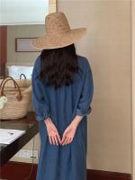 Primavera Verano mujer Casual Denim camisa vestido suelto manga larga cárdigan vestido Corea señoras mujer Denim camisa vestidos largos - details 3