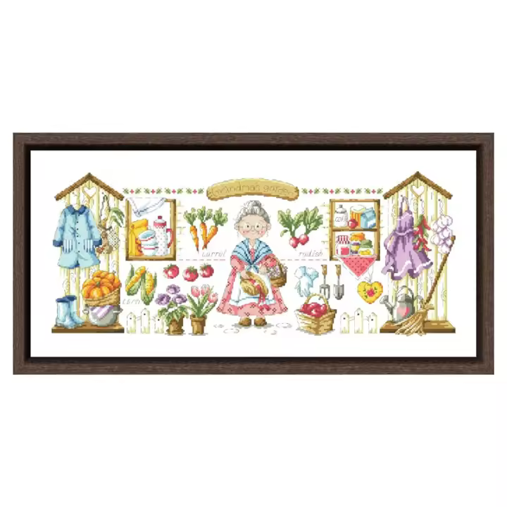 Kit de punto de cruz de jardín de la abuela, hilo de algodón 18ct 14ct 11ct, lienzo sin imprimir, costura, bordado, bricolaje - 1