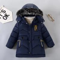 Boys Jacket Letter Winter Keep Warm Fashion Lining With Plush Fur Collar Hooded Heavy Coat For Kids - details 2