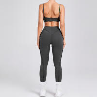 Conjunto de yoga Ustado de 2 piezas, conjunto de gimnasia para mujer, sujetador realzado de lana negra, pantalón corto de entrenamiento, body de cintura alta, Tre de Fiess, - details 5