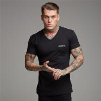 New Men Slim V-neck Print Short Sleeve T-shirt Outdoor Fitness Casual Hip Hop Fashion Summer Cotton T Shirt Workout Muscle Tops - details 4