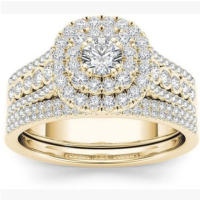 Mifeiya conjunto de anillos de compromiso de boda de lujo para amantes anillo de cristal de circonita cúbica AAA geométrico ostentoso para parejas mujeres y hombres - details 11