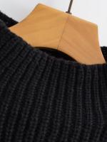 Women Casual Half High Collar Long Sleeve Knitted Pullovers Autumn Winter Patchwork Sweaters Black Loose Jumper - details 4