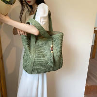 Bolso de paja tejido a mano para mujer, bolsa de hombro de gran capacidad con colgante para axila, Asa superior, Verano - details 3