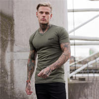 New Men Slim V-neck Print Short Sleeve T-shirt Outdoor Fitness Casual Hip Hop Fashion Summer Cotton T Shirt Workout Muscle Tops - details 10