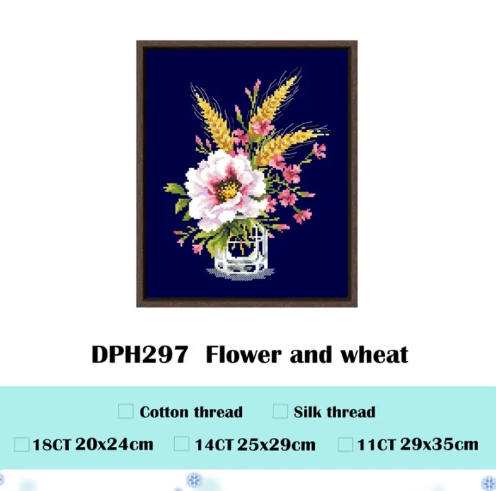 Kit de punto de cruz de manzanilla y cur rojo, diseño de patrón de flores, 18ct, 14ct, 11ct, azul profundo, lienzo bordado DIY - 1