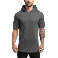 Gym Men Casual Fashion Hooded T Shirt Fitness Slim Fit Elasticity Breathable Bodybuilding Training Short Sleeve Tshirt Tee Tops - details 5