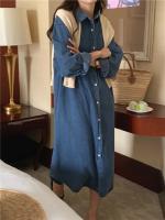 Primavera Verano mujer Casual Denim camisa vestido suelto manga larga cárdigan vestido Corea señoras mujer Denim camisa vestidos largos - details 0