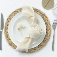 Servilletas de boda de algodón de gasa, 10 Uds., 32x32cm, reutilizables, con adorno verde, toalla de té, servilletas rústicas Retro con rebabas para decoración de mesa de fiesta - details 7