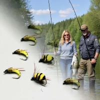 6 uds/10 Uds moscas de pesca con mosca señuelo biónico abejorro y polilla amarilla cebo pesca para carpa lubina salmón trucha agua dulce agua salada moscas húmedas equipo de pesca - details 7