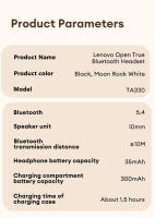 Nuevo Lenovo TA330 OWS auriculares inalámbricos Bluetooth V5.4 360 °   Auriculares con sonido envolvente Conexión rápida y estable Cómodos de usar Auriculares Batería de larga duración Cancelación de ruido Auriculares para juegos Moda para regalo - details 14