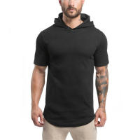 Gym Men Casual Fashion Hooded T Shirt Fitness Slim Fit Elasticity Breathable Bodybuilding Training Short Sleeve Tshirt Tee Tops - details 8