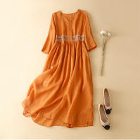 Vestido de algodón y lino para mujer Falda media pierna - details 2