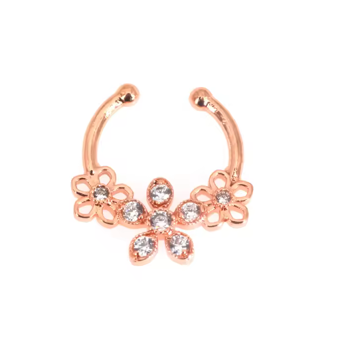 Piercing de tabique Real de oro rosa, anillos de Nariz, joyería corporal, flor hueca, Clicker, 16G, 1 unidad - 1