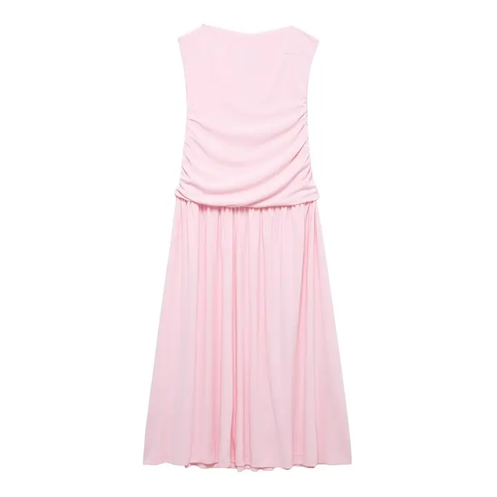 TRAFZA-vestido largo hasta el tobillo para mujer, vestido liso plisado con tirantes decorativos, elegante, ajustado, sin mangas, hasta el tobillo, 2025 - 1