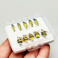 6 uds/10 Uds moscas de pesca con mosca señuelo biónico abejorro y polilla amarilla cebo pesca para carpa lubina salmón trucha agua dulce agua salada moscas húmedas equipo de pesca - details 6