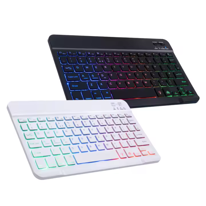 Teclado inalámbrico recargable RGB con luz de fondo para iPad Tablet Phone PC Android IOS Windows Bluetooth estilo contemporáneo layout QWERTY 71 a 81 teclas especialidades de teclado recargable - 1