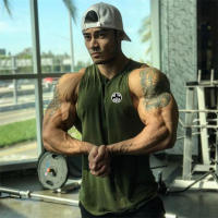 Men Casual Sport Cotton Tank Tops Summer Breathable Sleeveless 0-Neck Solid Print Loose T-Shirts Gym Bodybuilding Fitness Vests - details 9