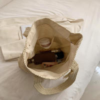 Bolso de paja tejido a mano para mujer, bolsa de hombro de gran capacidad con colgante para axila, Asa superior, Verano - details 22