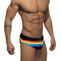 Jessborn calzoncillos de baño para hombre, bañador sexy a la moda con rayas de arcoíris, pantalones cortos de natación de cintura baja, traje de baño de entrenamiento de playa de primavera caliente - details 1