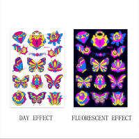 Pegatina de tatuaje facial fluorescente para Halloween, tatuaje falso de mariposa, rosa, Festival, Fiesta de máscaras, pegatina corporal - details 11