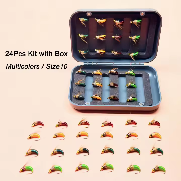 24 unids/caja moscas para pesca con mosca biónicas cabeza de latón Scud Ninfa señuelos insectos artificiales cebos pesca para trucha/bajo/perca/bagrada/carpa - 1