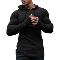 New Fashion Spring Autumn Hooded Sweaters Men Thin Knitted Gym Clothing Slim Fit Pullover Man Classic Ribbed Knit Hoodie Jumper - details 4