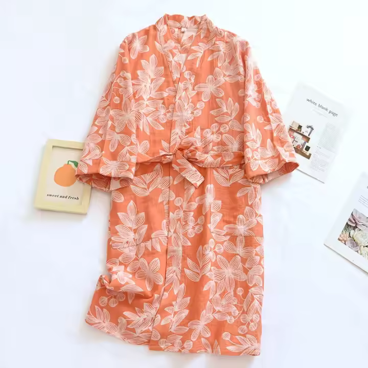 2025 kimono japonés, nuevo 100% algodón holgado estilo kimono con cordones albornoz, vestido de sudoración, pijamas, pijamas de mujer - 1
