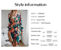Printed dress, elegant V-neck long dress - details 0