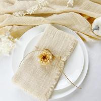 Servilletas de boda de algodón de gasa, 10 Uds., 32x32cm, reutilizables, con adorno verde, toalla de té, servilletas rústicas Retro con rebabas para decoración de mesa de fiesta - details 6