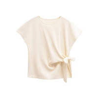 New Women Round Neck Short Sleeve Soft Knotted T Shirt Solid Casual Summer Tops - details 2