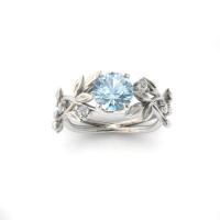 Joyería en Oferta Anillo de Compromiso Princesa Hoja de Olivo Joyería de Zirconia Azul - details 2