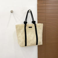 Bolso de mano tejido de paja para mujer, bolsa de playa elegante, informal, con asa superior, a la moda - details 15