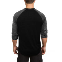 Gym T-shirt Men 0-Neck Three Quarter Sleeves Cotton Tshirt Slim Fit Shirt Male Fitness Bodybuilding Workout Color Contrast Tops - details 4