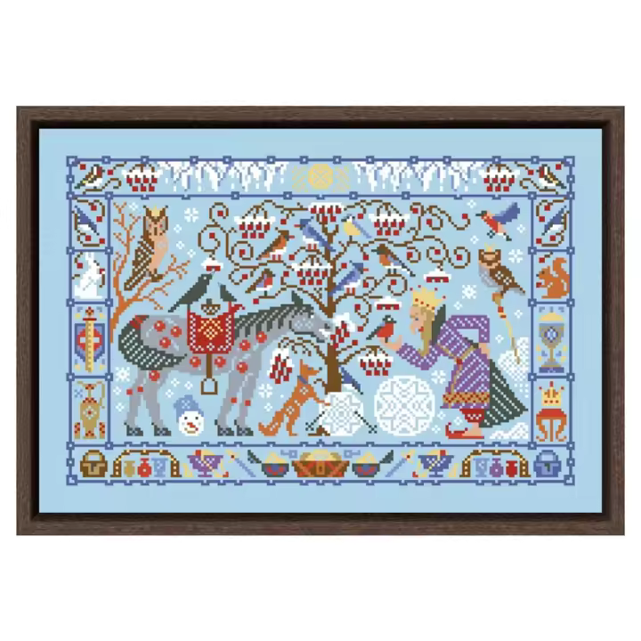 Kits de punto de cruz de tesoros de invierno, bordado de costura de lienzo azul cielo, regalos de bricolaje, decoración del hogar, dibujos animados, 18CT, 14ct, 11CT - 1