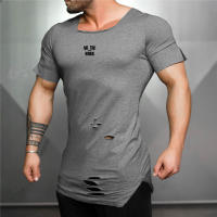 Men Gym Fitness Slim Fit Shirt Summer Absorb Sweat Breathable Cotton Short Sleeve T-Shirt Casual Fashion Square Collar Hole Tops - details 6