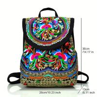 Mochila de lona con diseño bordado hecho a mano Retro para mujer, bolso de hombro de viaje, mochila étnica de gran capacidad - details 18