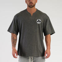 Summer High Quality Cotton Solid Color V-neck T Shirt Gym Bodybuilding Fitness Casual Classic Men's Sport Oversized Clothing - details 7
