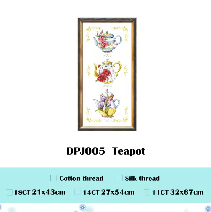 Kit de punto de cruz para pastel de tetera, paquete de flores aida 18ct 14ct, lienzo sin imprimir, tela bordada, costura hecha a mano - 1