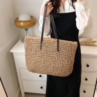 Bolso de playa de verano para mujer bolso de ratán tejido hecho a mano paja de gran capacidad bolso de hombro de cuero para mujer nuevo bohemio - details 9