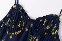 V-neck wooden ear edge pleated camisole dress for women in Europe and America, slim fit print, high waisted beach resort, mid length skirt - details 2