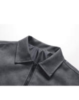New Solid Leisure Port Wind Man Coat Outdoors Simplicity Fashion Jacket Spring Autumn Retro Style Flip Collar Leather Jacket Man - details 6