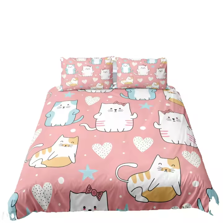 Funda de edredón con estampado de gato de dibujos animados, juego de cama con funda de almohada, funda de edredón para decoración de dormitorio - 1