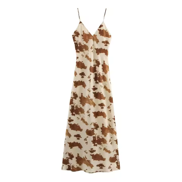 TRAFZA 2025 vestido de noche estampado a la moda para mujer, vestidos por debajo de la rodilla de verano para mujer, vestidos sin mangas con cuello en V y cremallera trasera sin espalda - 1