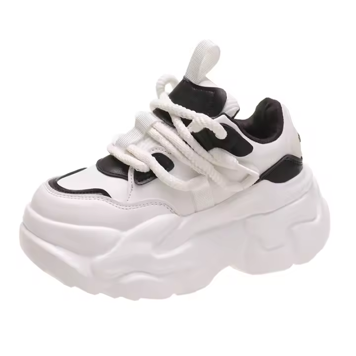Zapatillas de moda para mujer con plataforma alta para primavera y otoño zapatos de aumento de altura con cordones y transpirables - 1