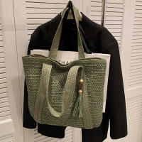 Bolso de paja tejido a mano para mujer, bolsa de hombro de gran capacidad con colgante para axila, Asa superior, Verano - details 14