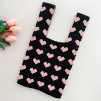 Bolsos de Mano de Punto con Patrón de Corazón Nuevos para Mujeres Hechos a Mano con Lazo Bolso de Muñeca Casual Pequeño Bolso de Compras Reutilizable para Niñas - details 7